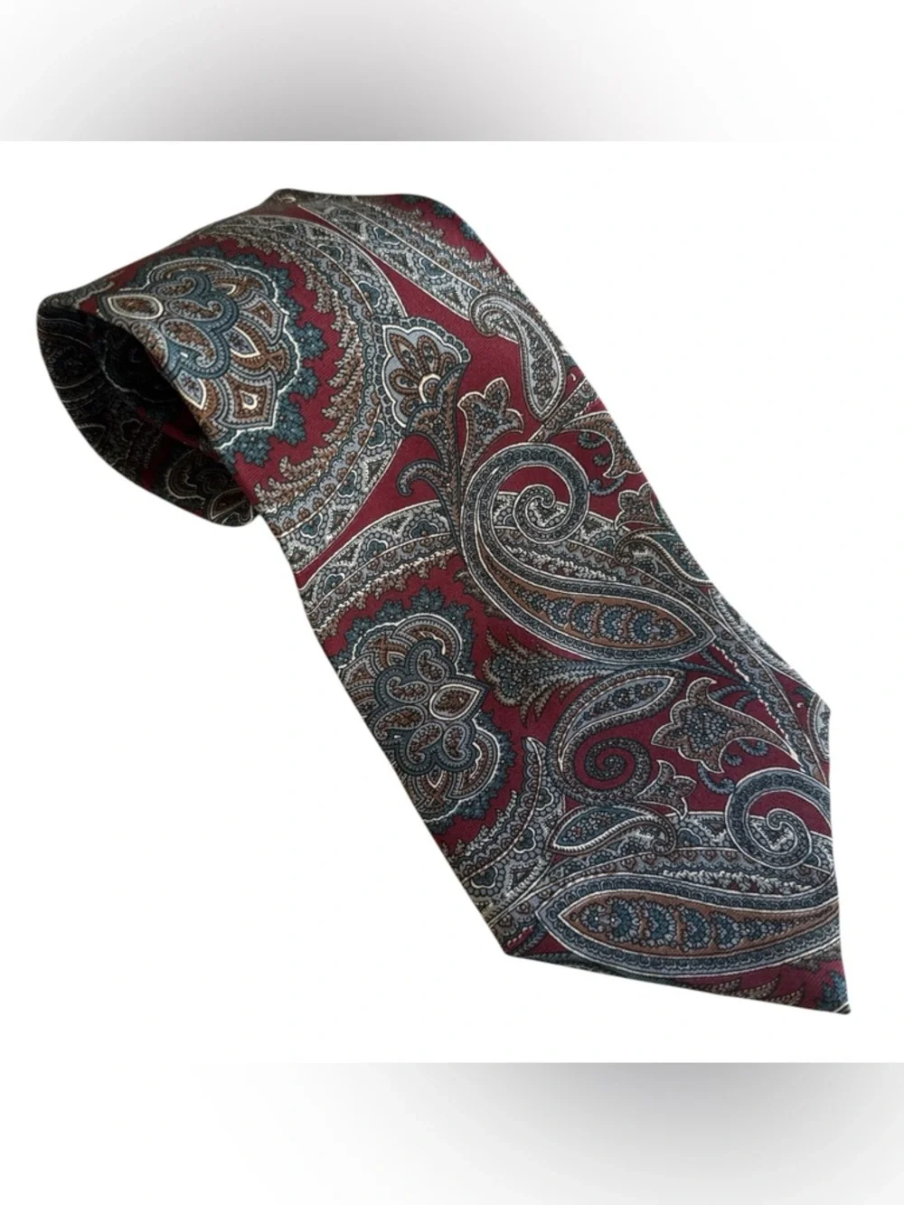 Warren Scott Vintage Silk Tie Red Paisley Necktie Classic Retro USA Office Event